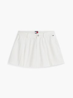 Textured Twill Pleated Flared Mini Skirt — White 5