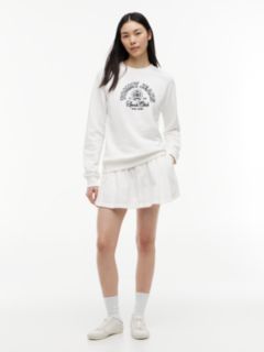 Textured Twill Pleated Flared Mini Skirt — White 1