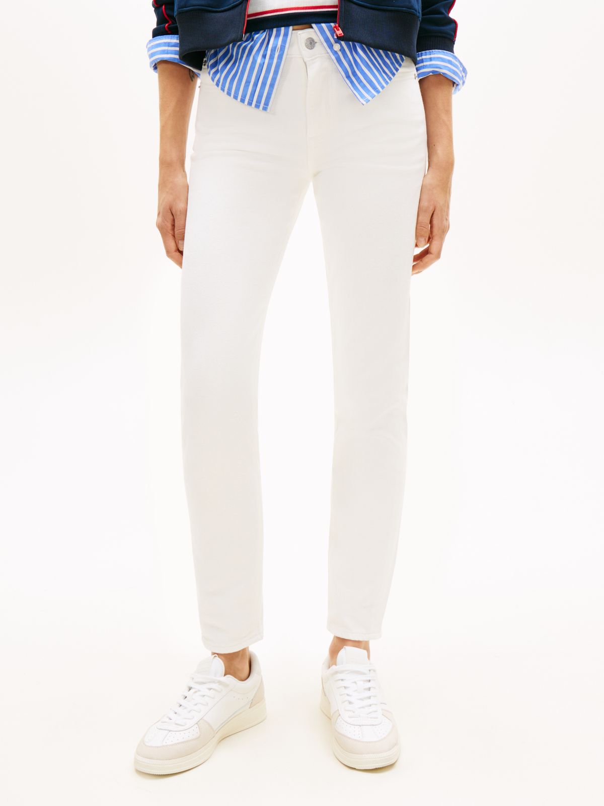 Lucy Mid Rise Slim White Jeans — White