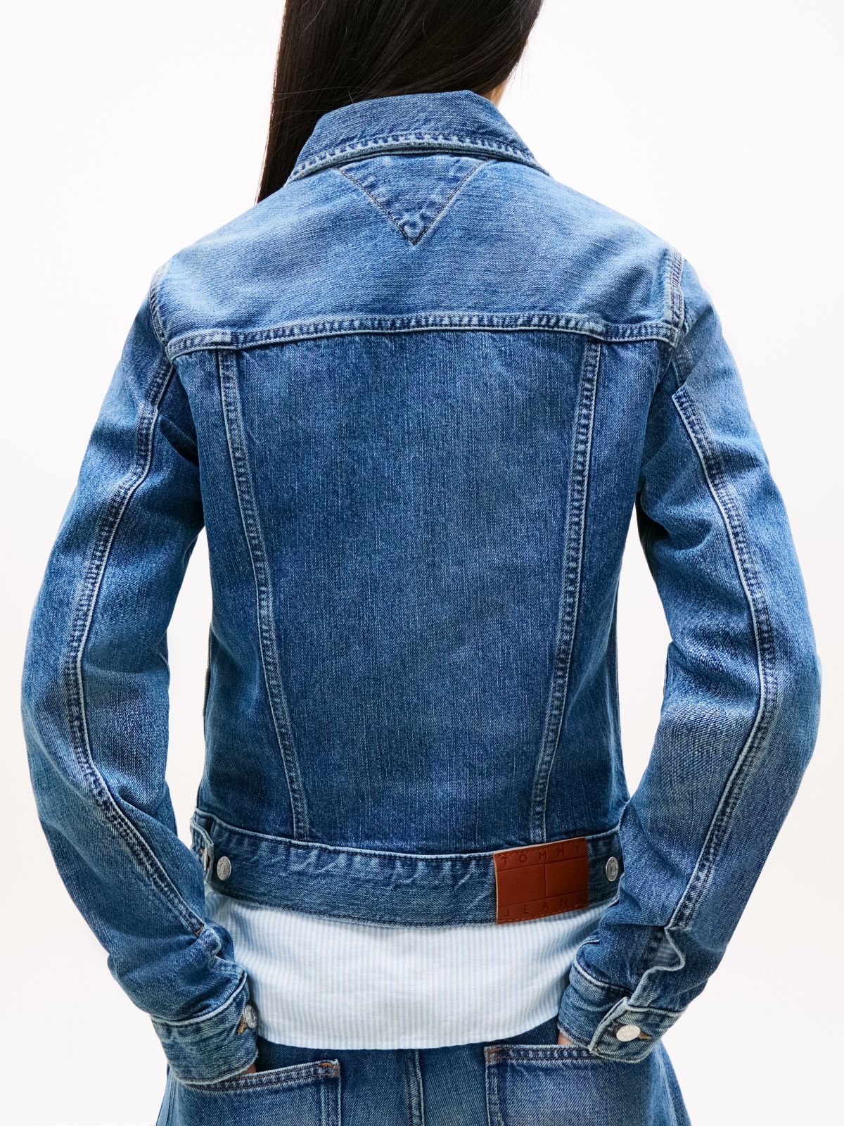 Relaxed Distressed Denim Trucker Jacket — Blue