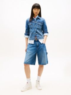 Relaxed Distressed Denim Trucker Jacket — Blue 3