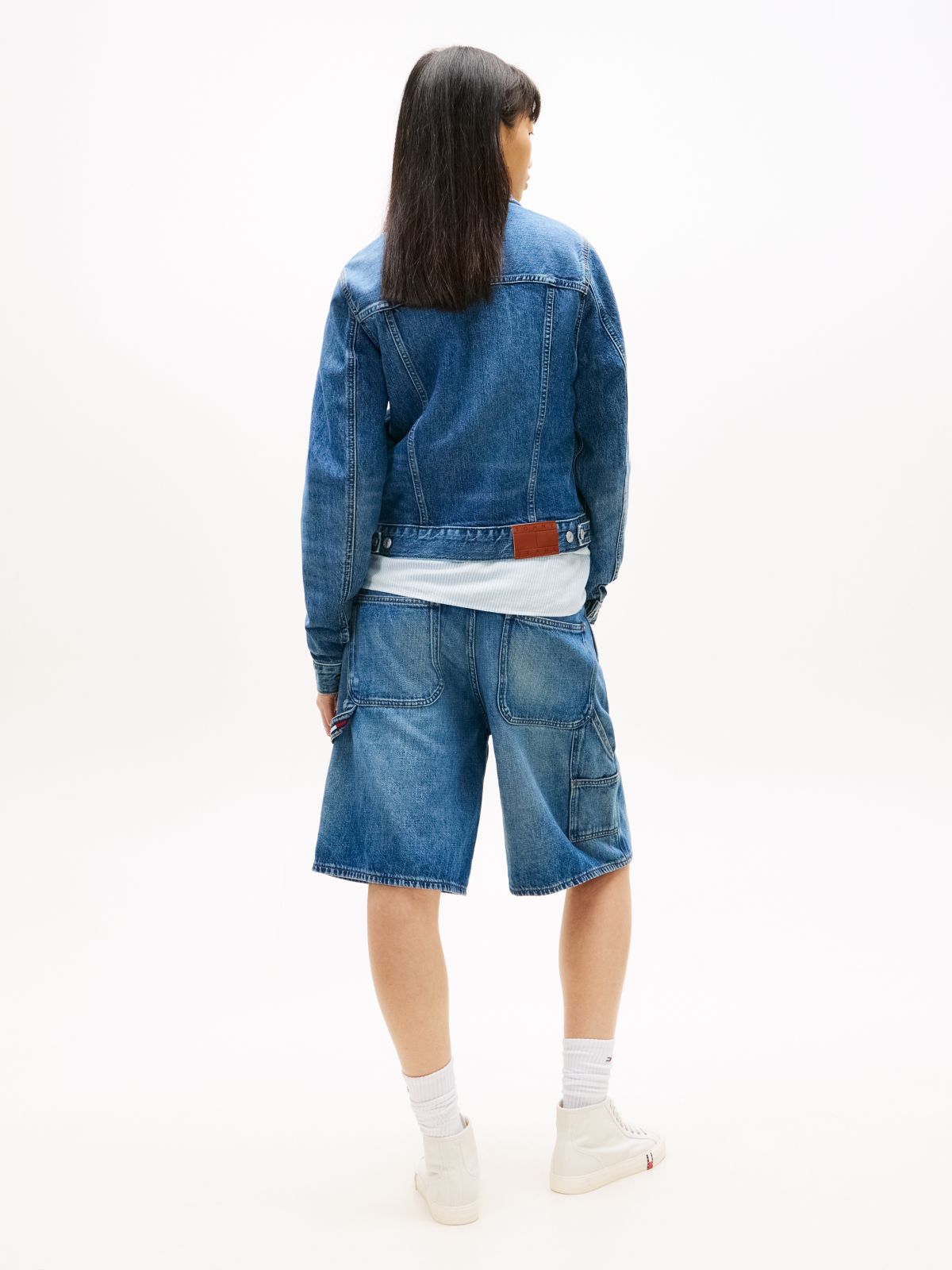 Relaxed Distressed Denim Trucker Jacket — Blue