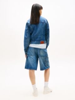 Relaxed Distressed Denim Trucker Jacket — Blue 4