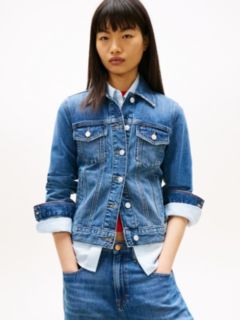 Relaxed Distressed Denim Trucker Jacket — Blue 1