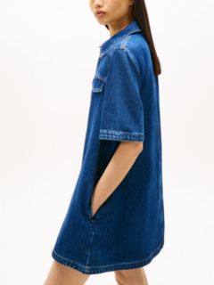 Mini Denim Short Sleeve Shift Dress — Blue 2
