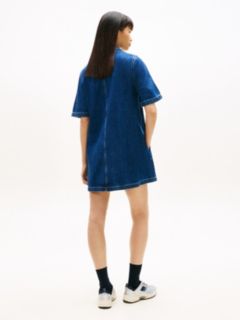 Mini Denim Short Sleeve Shift Dress — Blue 4