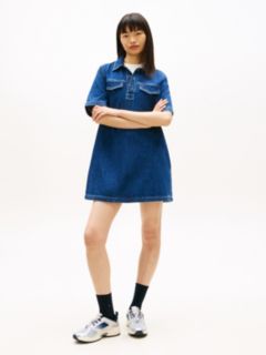 Mini Denim Short Sleeve Shift Dress — Blue 1