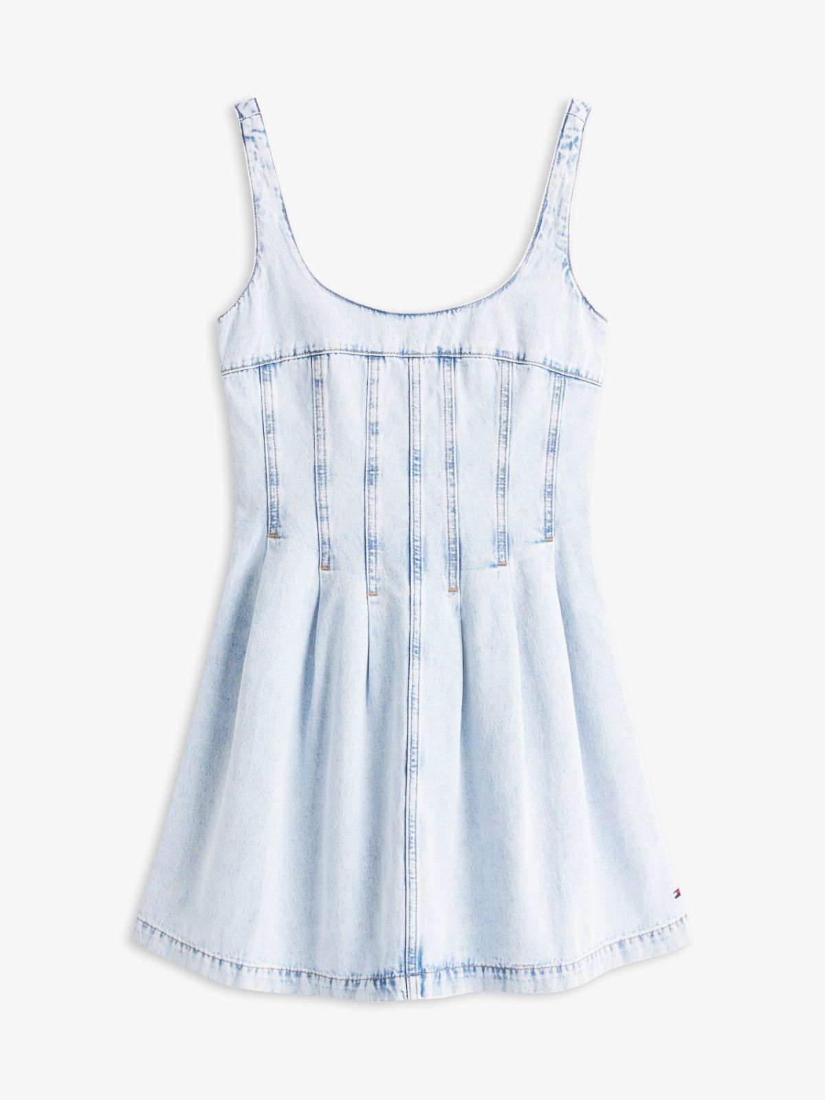 Seam Detail Pleated Denim Sleeveless Dress — Blue