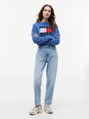 blue ultra high rise tapered leg mom jeans for women tommy jeans