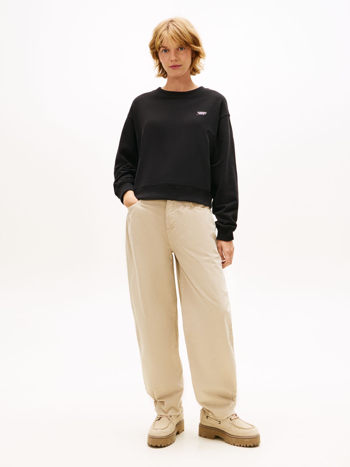 Athleisure Metallic Logo Relaxed Sweatshirt — Black