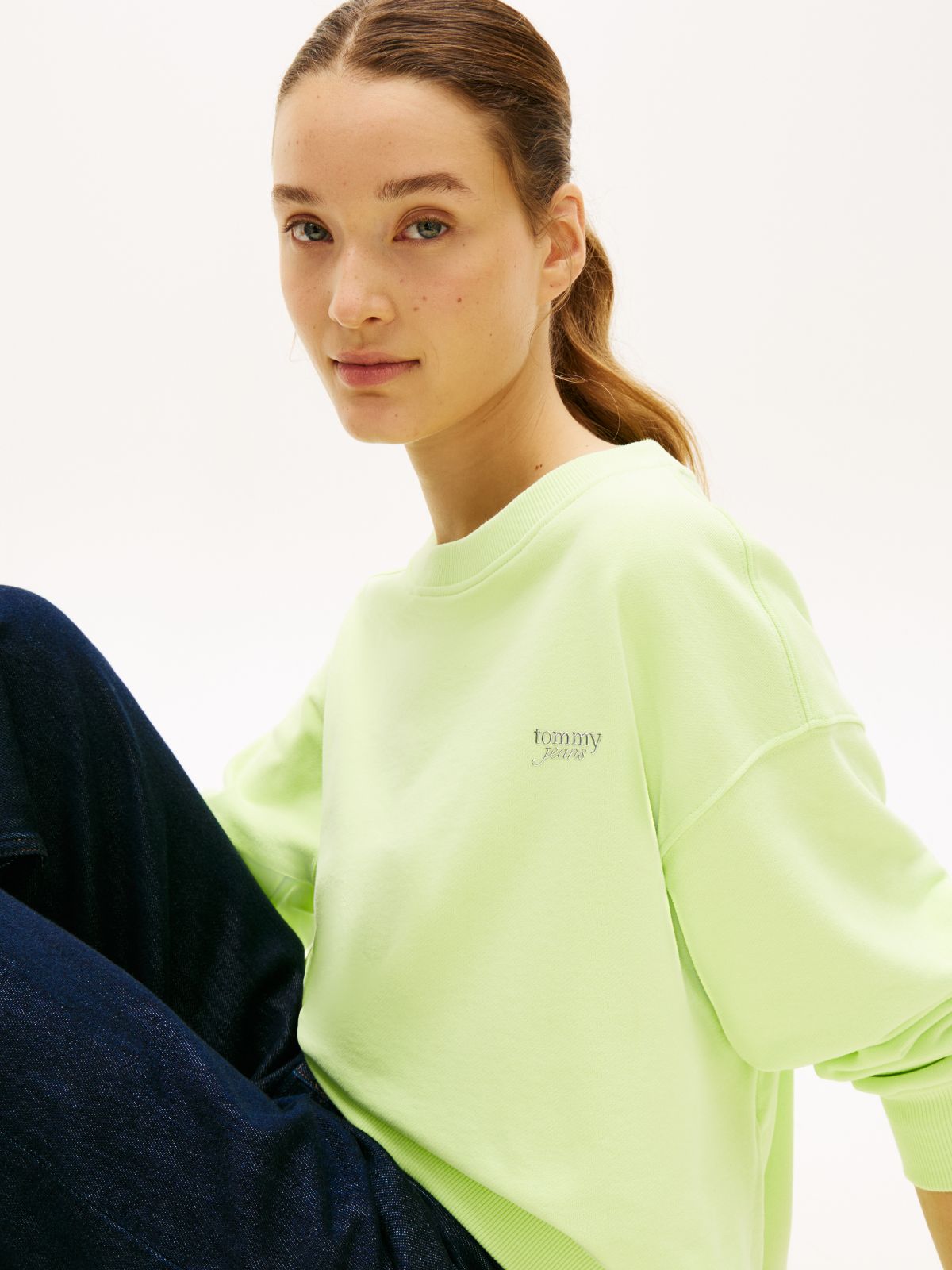 Athleisure Metallic Logo Relaxed Sweatshirt — Green