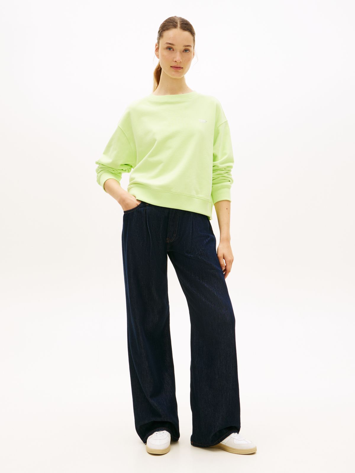Athleisure Metallic Logo Relaxed Sweatshirt — Green
