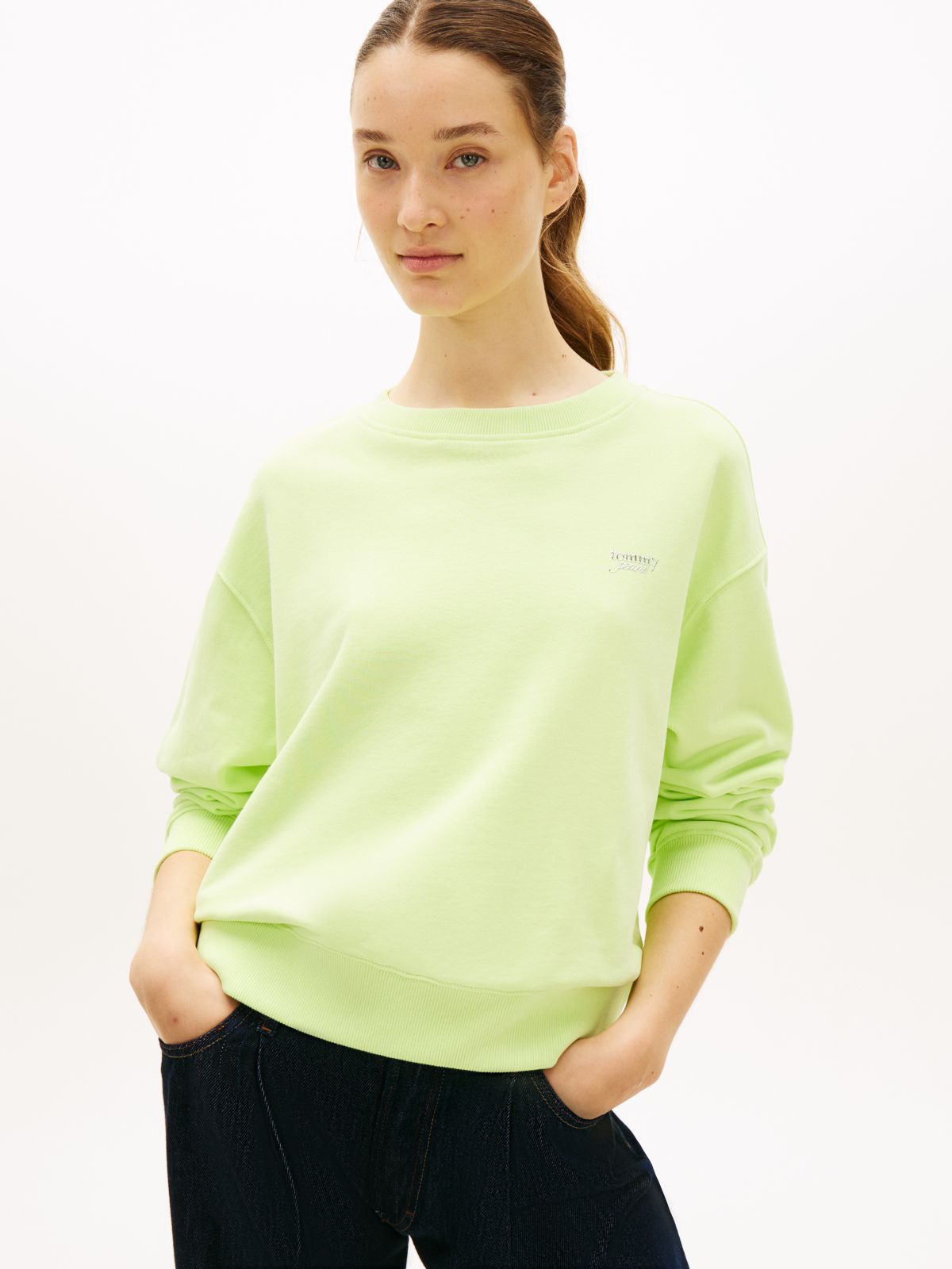 Athleisure Metallic Logo Relaxed Sweatshirt — Green