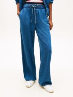 Chambray Denim Loose Drawstring Trousers — Blue 2