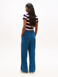 Chambray Denim Loose Drawstring Trousers — Blue 4