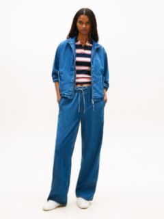 Chambray Denim Loose Drawstring Trousers — Blue 1