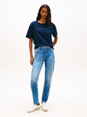 blue slim jeans mit mittelhohem bund für damen - tommy jeans
