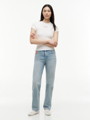 blue vintage high rise slim straight jeans for women tommy jeans