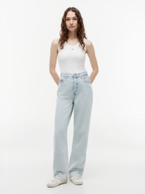 blue high rise slim straight jeans for women tommy jeans