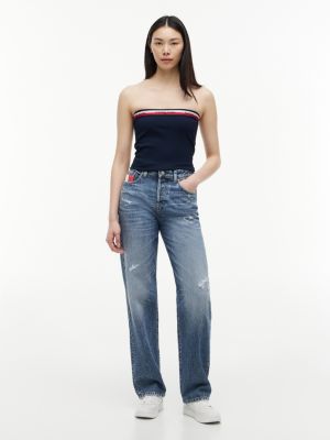 blue vintage mid rise slim straight jeans for women tommy jeans