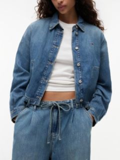 Charlie Mid Rise Loose Drawstring Jeans With Linen — Blue 3