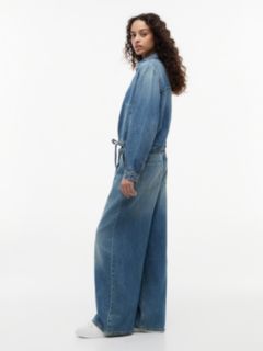 Charlie Mid Rise Loose Drawstring Jeans With Linen — Blue 4