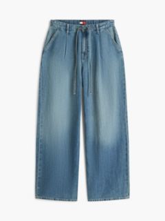 Charlie Mid Rise Loose Drawstring Jeans With Linen — Blue 6