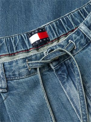 denim drawstring loose wide leg jeans with linen for women tommy jeans