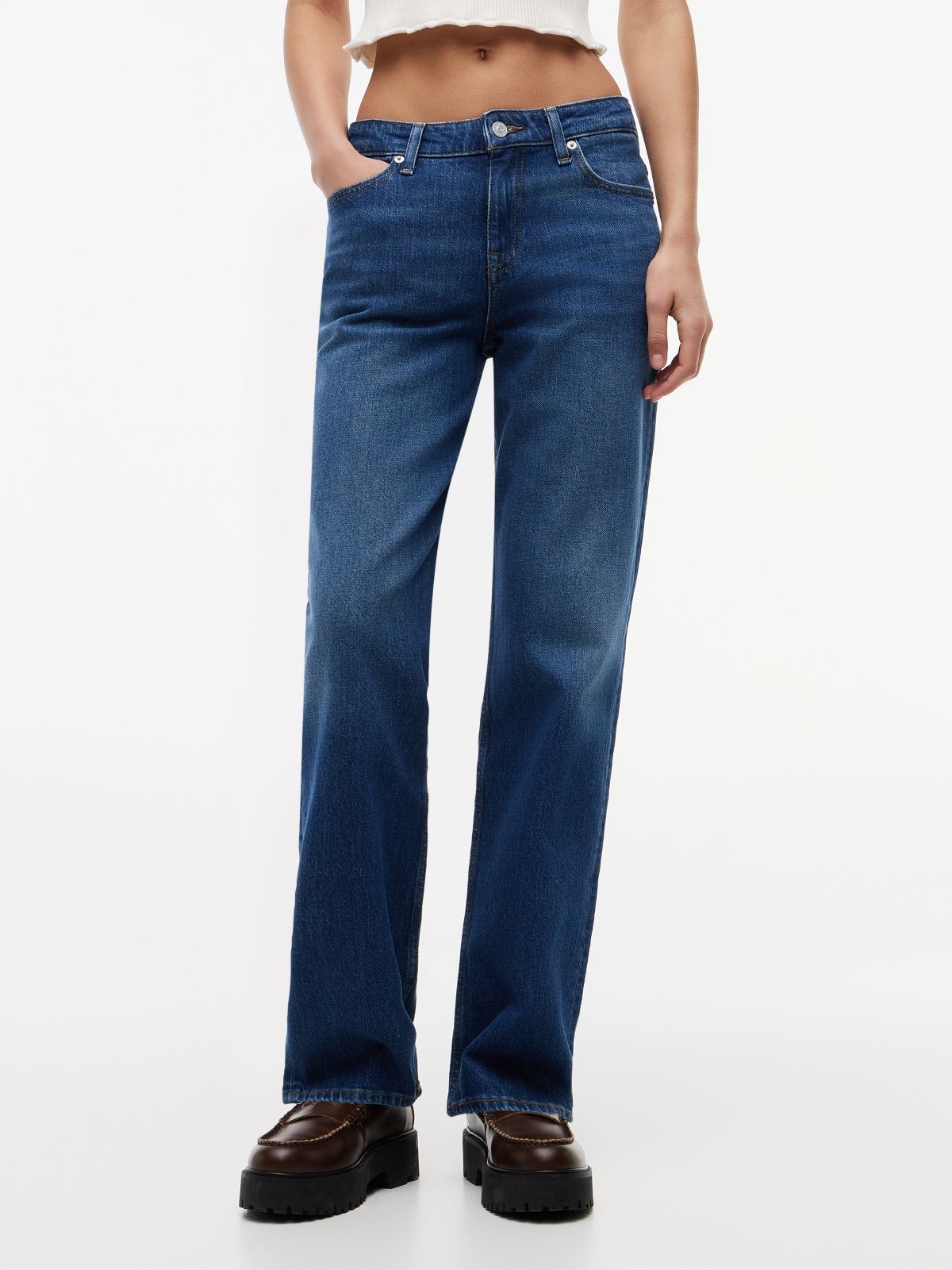 Sophie Low Rise Straight Whiskered Jeans — Blue