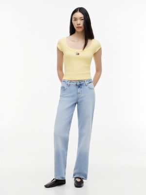 blue low rise jeans met rechte fit en fading voor dames - tommy jeans