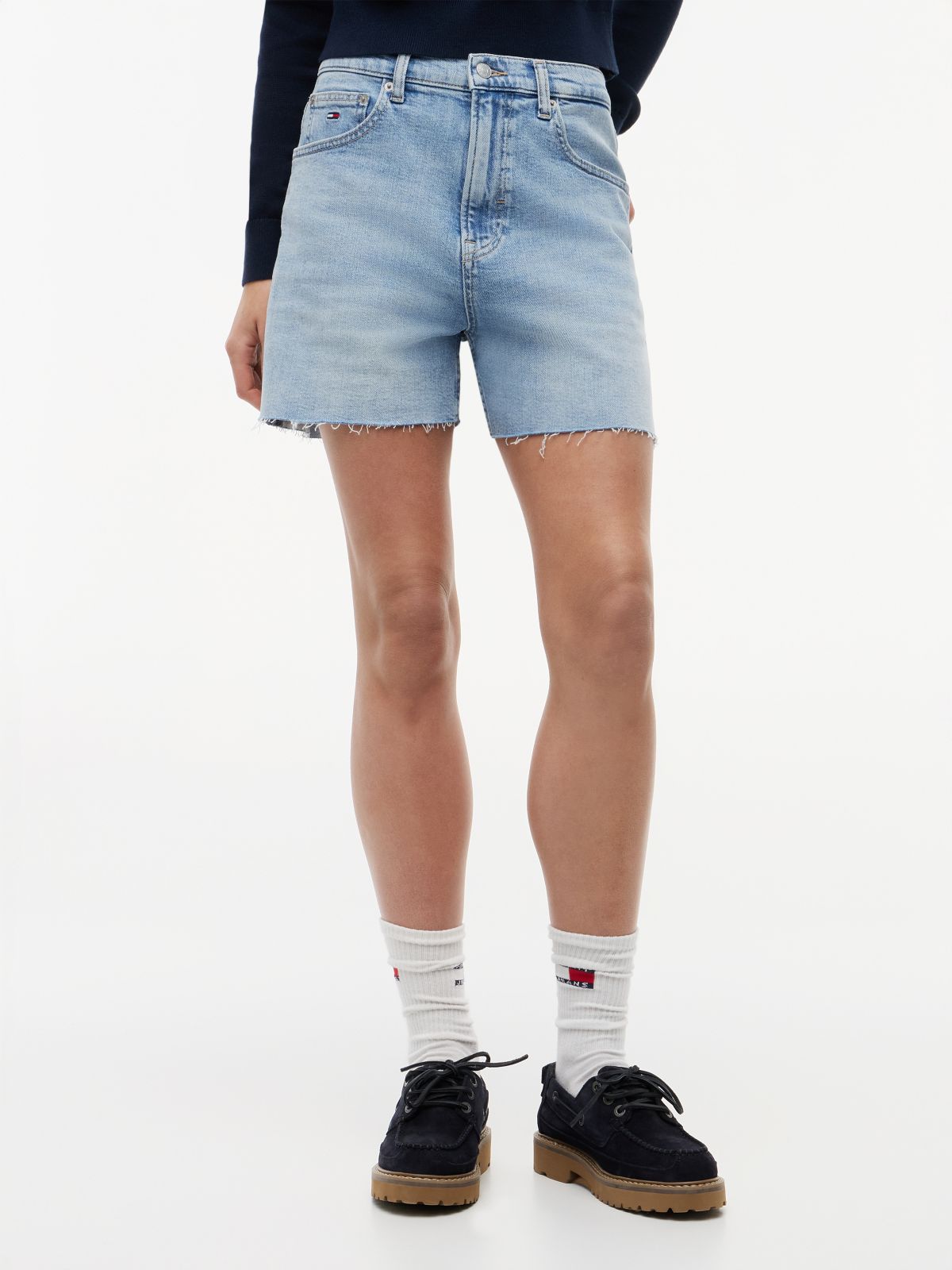 Mom Whiskered Denim Shorts — Blue