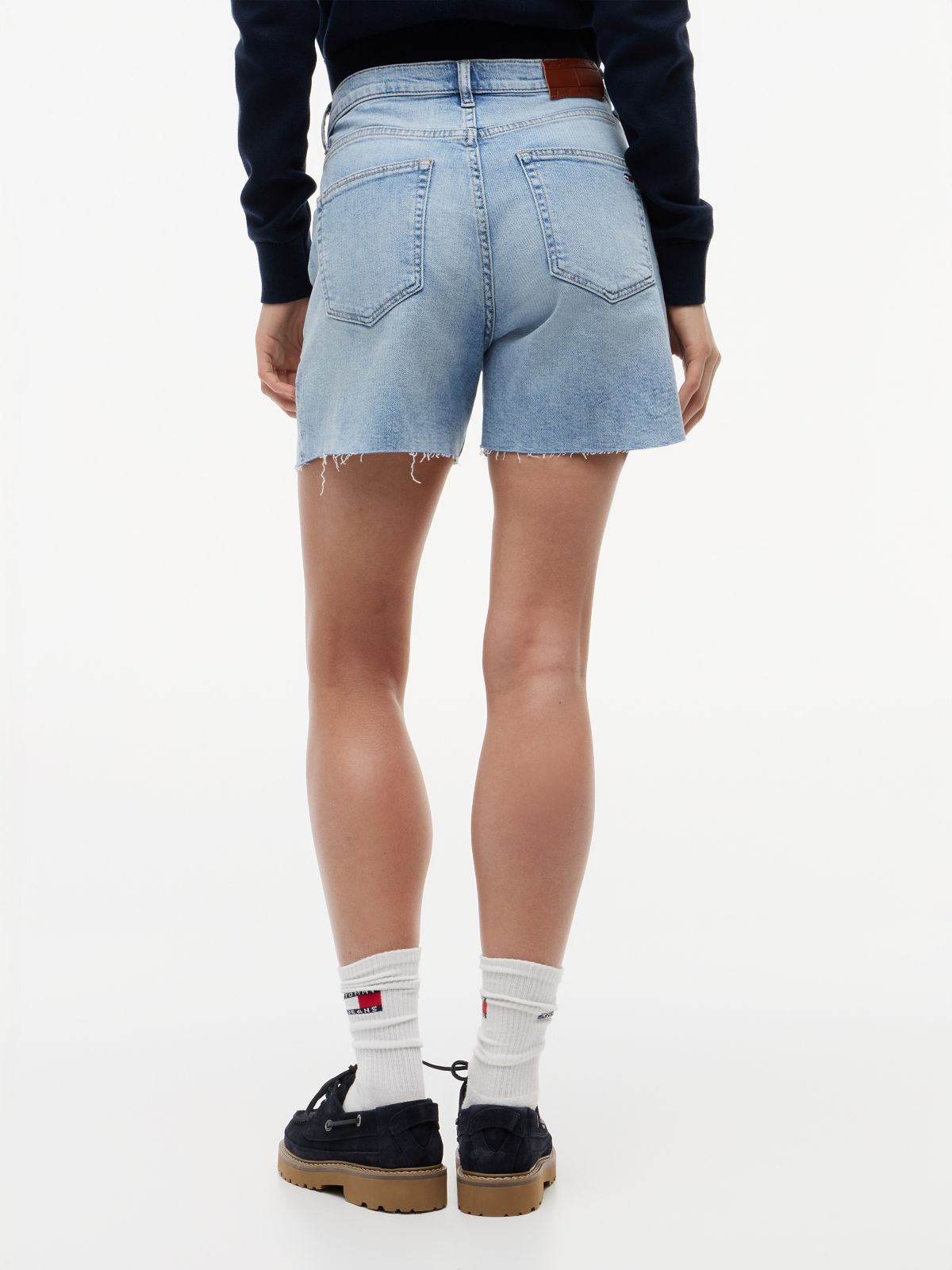 Mom Whiskered Denim Shorts — Blue