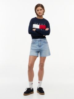 Mom Whiskered Denim Shorts — Blue 1