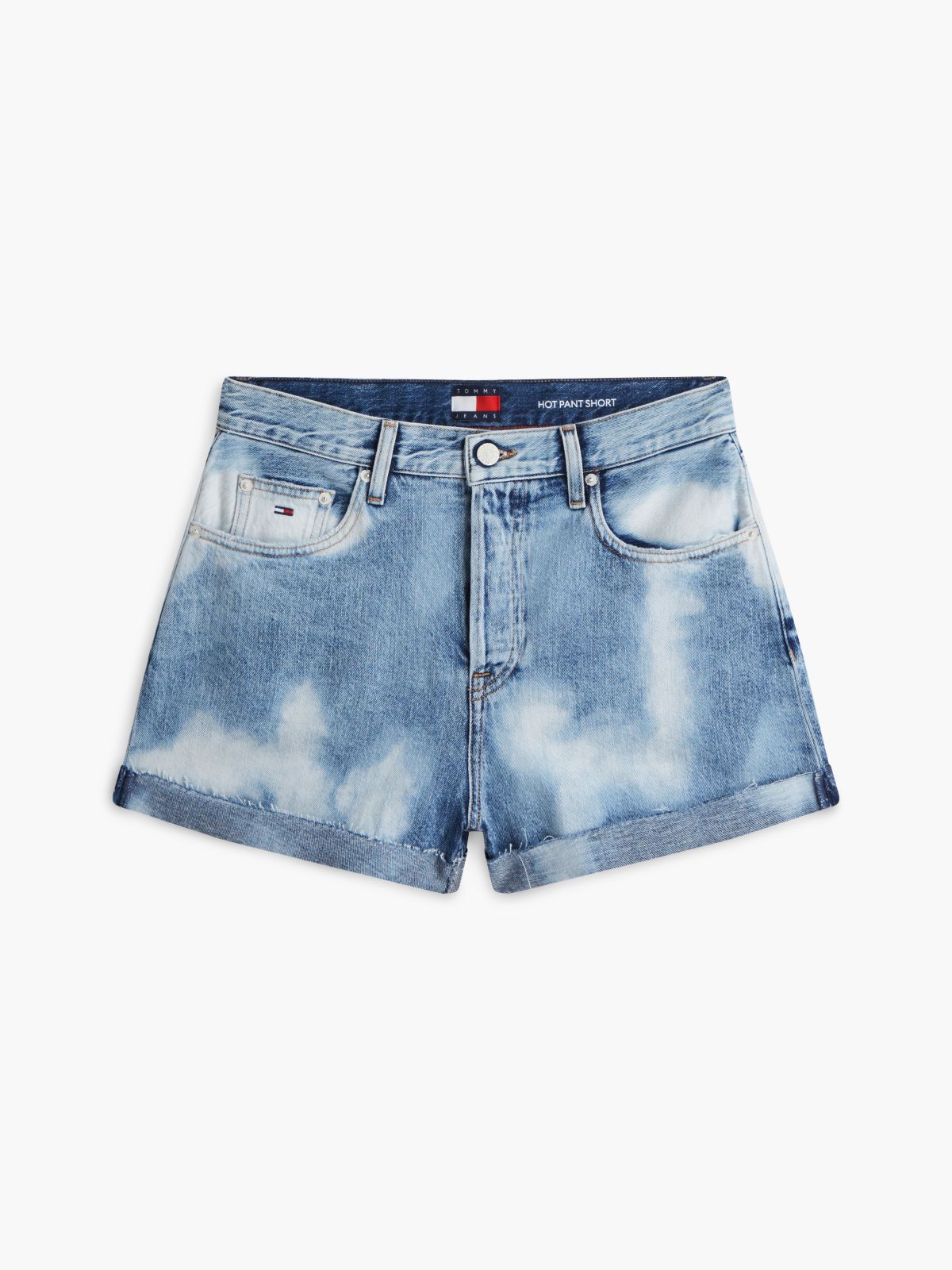 Tie-Dye Bleached Denim Shorts — Blue
