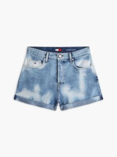 Tie-Dye Bleached Denim Shorts — Blue 5