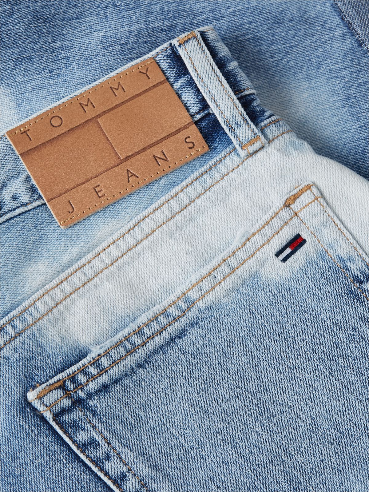 Tie-Dye Bleached Denim Shorts — Blue