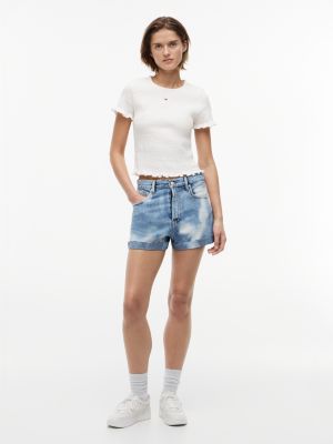 denim batik-jeans-shorts mit bleached-effekt für damen - tommy jeans