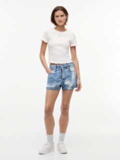 Tie-Dye Bleached Denim Shorts — Blue 1