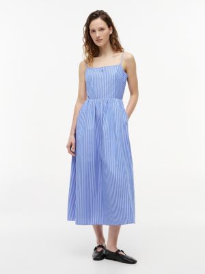 blue crinkle poplin strap maxi dress for women tommy jeans