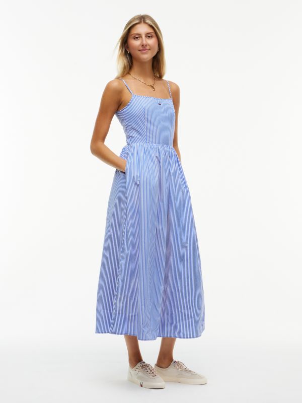 Crinkle Poplin Strap Maxi Dress — Blue