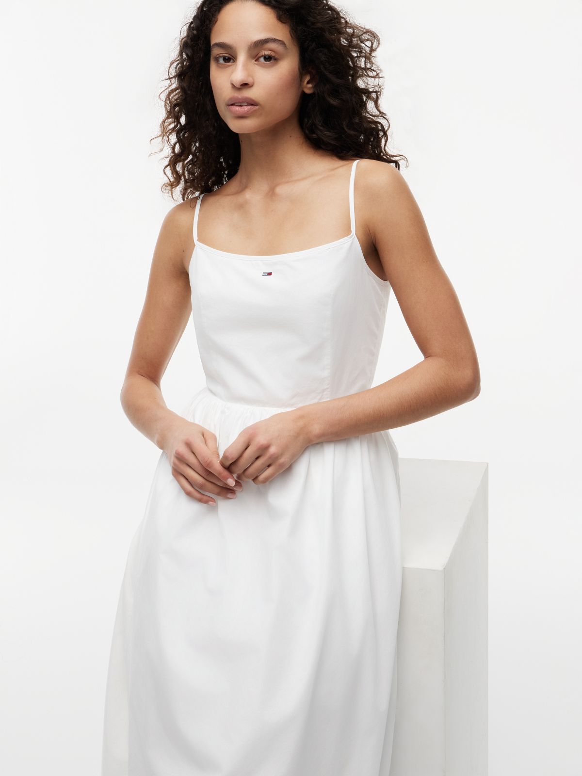 Crinkle Poplin Strap Maxi Dress — White