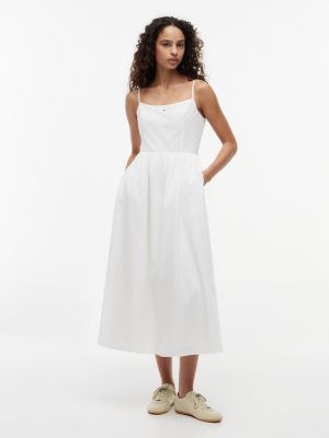 white crinkle poplin strap maxi dress for women tommy jeans