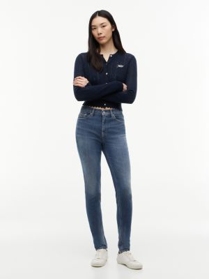 blue nora whiskered mid rise skinny jeans for women tommy jeans