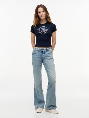 blue faded low rise bootcut jeans for women tommy jeans