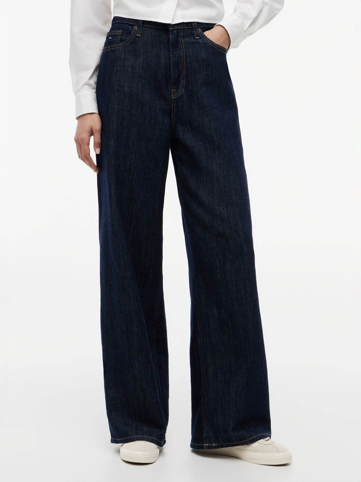 Claire High Rise Wide Jeans With Linen — Blue