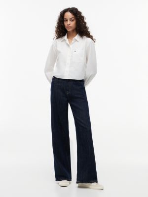 jean jambe ample avec lin taille haute denim pour femmes tommy jeans