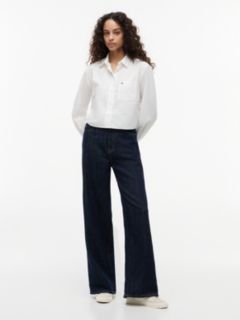 Claire High Rise Wide Jeans With Linen — Blue 1