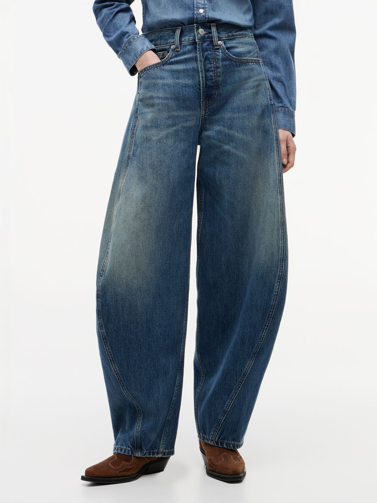 Ella High Rise Barrel Twisted Seam Jeans — Blue