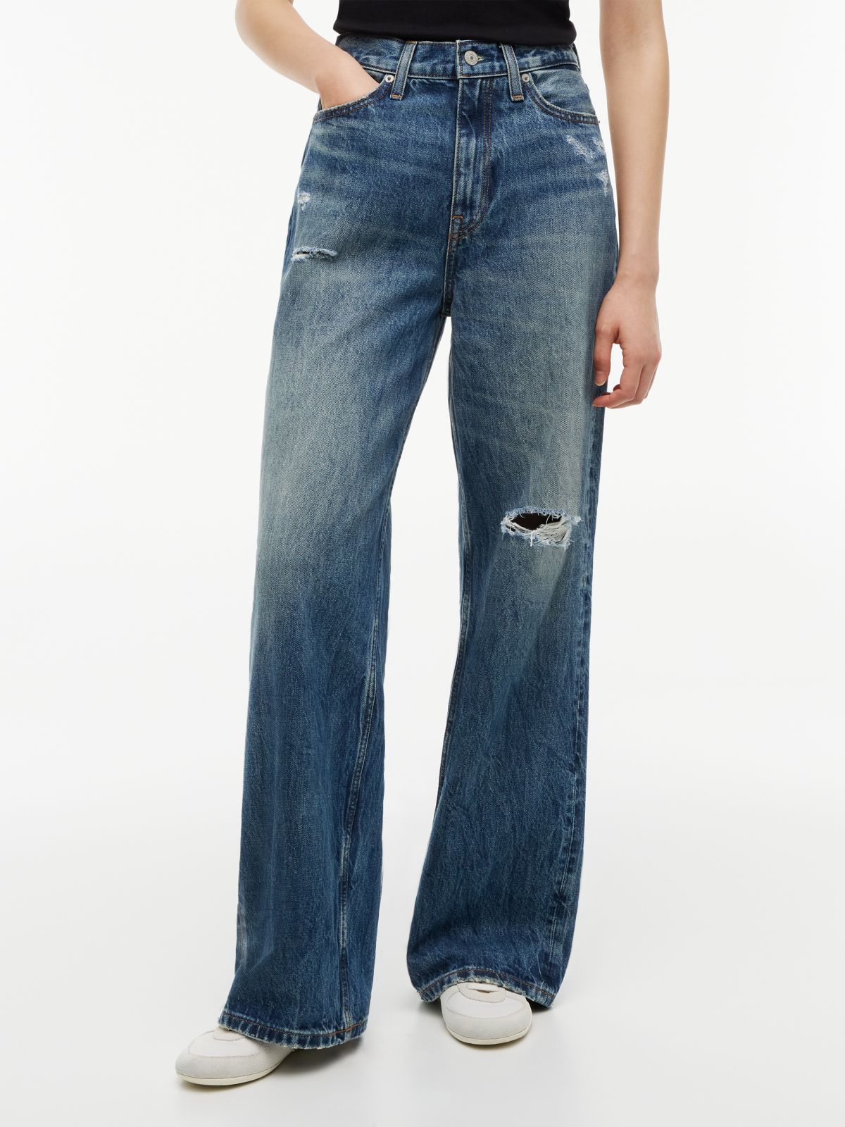 Claire High Rise Wide Distressed Jeans — Blue