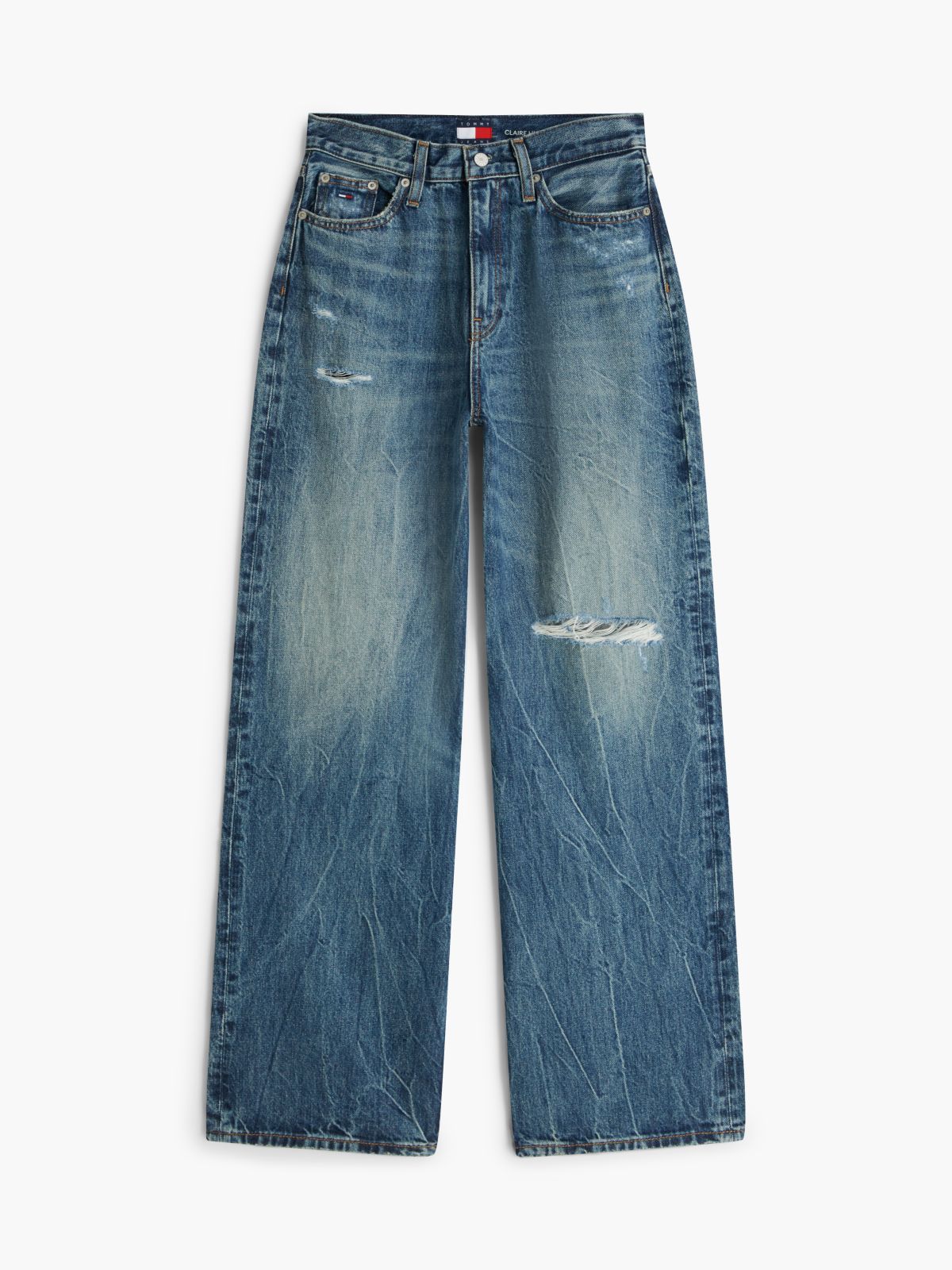 Claire High Rise Wide Distressed Jeans — Blue